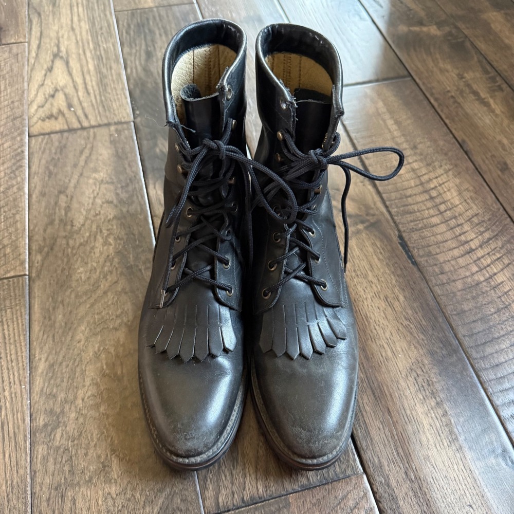 Tony Lama 7650 Womens Black Leather Kiltie Lace Up Western Work Boots Size 7 B - Picture 2 of 9